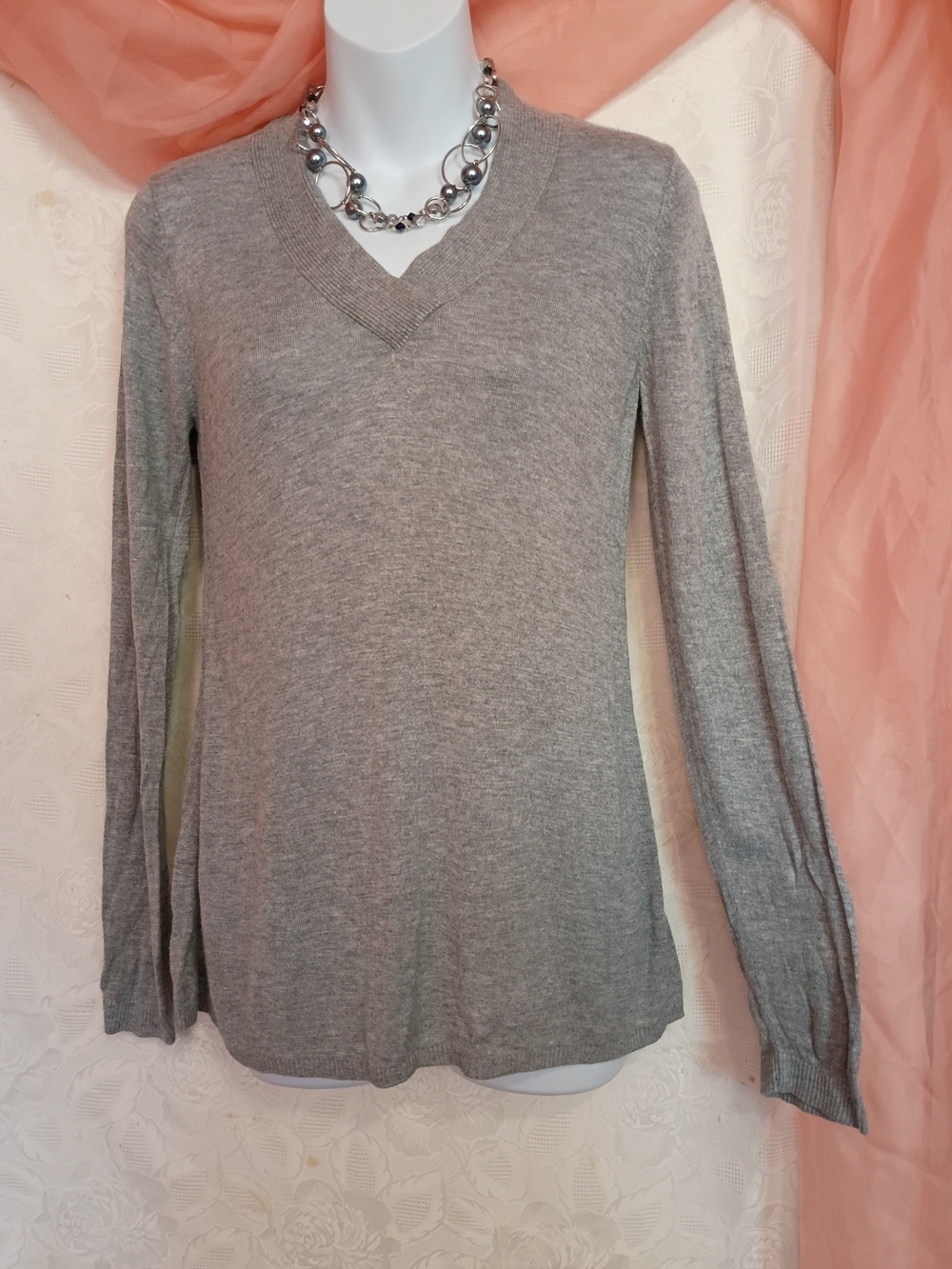 Coldwater Creek Ladies Heather Gray V-Neck Long Sleeve Sweater Sz Sm